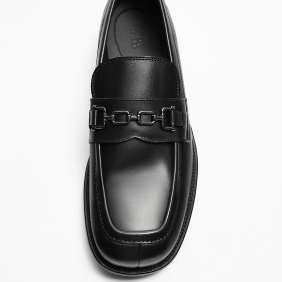 ZARA METAL TRIM LEATHER LOAFERS - 10